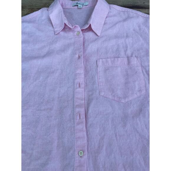 Madewell Women's Linen Blend Short Sleeve Tie Front Button Up Shirt Size Small - Picture 4 of 9